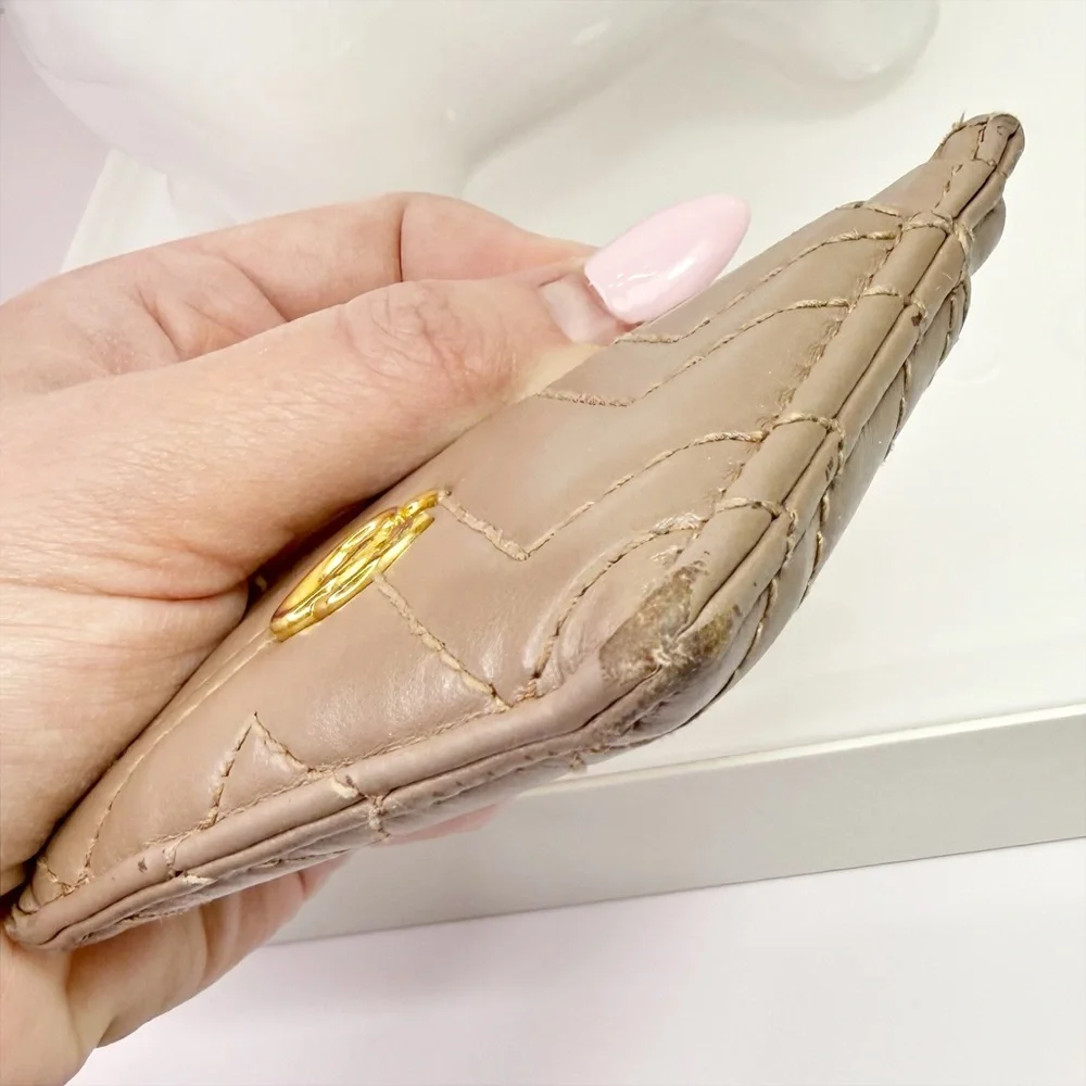 Gucci GG Marmont Card Case In Beige Calfskin Leather